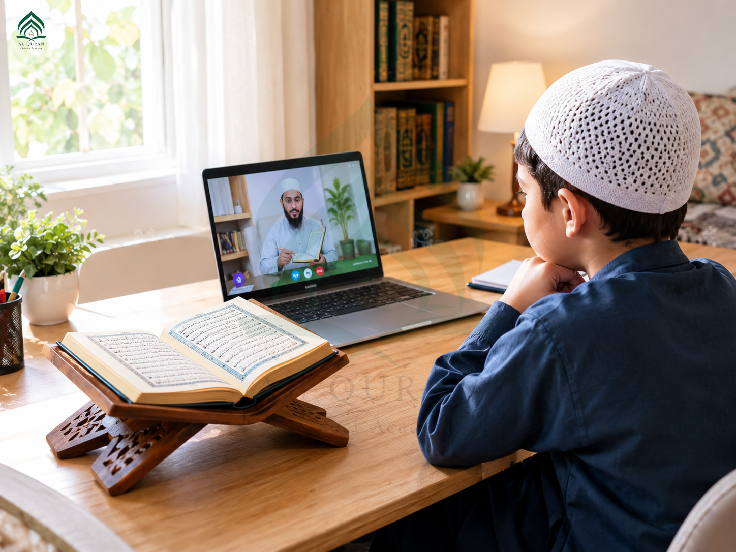 Child learning Holy Quran online via video call at Al-Quran Connect Academy